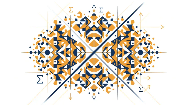 An abstract geometric visualization showing a straight regression line passing through a perfectly distributed cloud of data points.