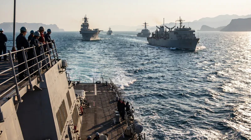 The U.S. Navy's Fifth Fleet, headquartered in Bahrain, maintains a significant presence in the region to protect commercial transit.