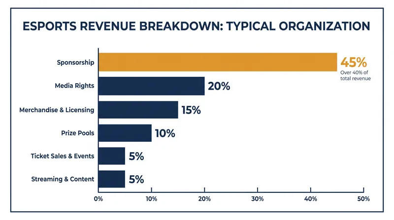 Sponsorship remains the primary economic engine for competitive gaming, outpacing media rights and merchandise.
