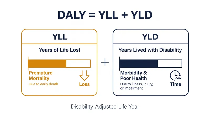 The Disability-Adjusted Life Year (DALY) combines premature mortality and chronic morbidity into a single metric.