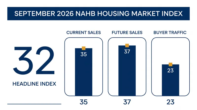The NAHB index dropped across all major components in September, with buyer traffic remaining at a depressed 23.