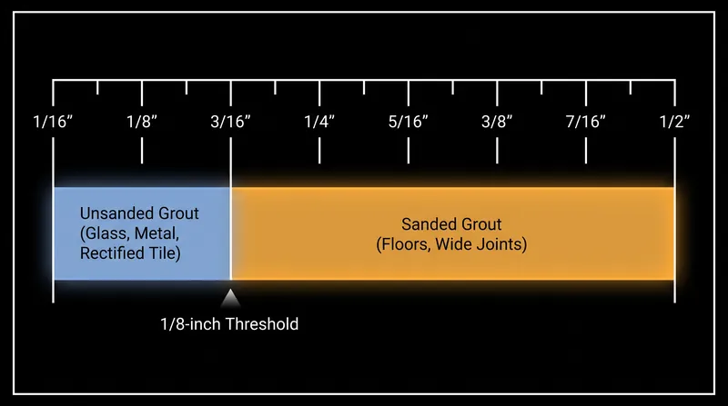 The Tile Council of North America sets 1/8 inch as the strict dividing line for aggregate requirements.