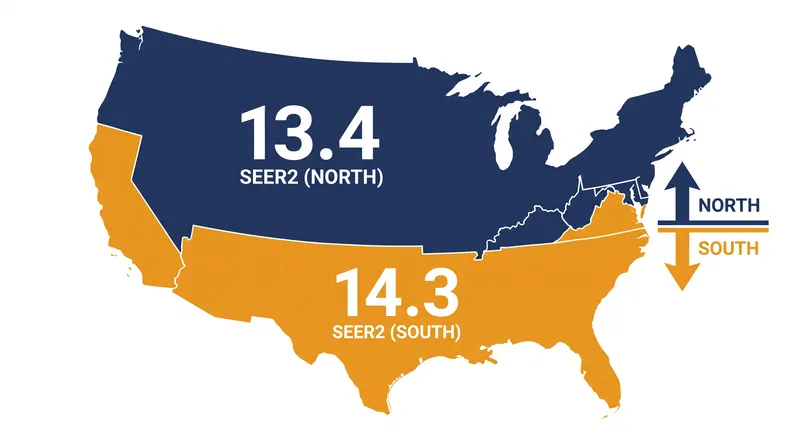 Federal minimum efficiency requirements vary based on regional cooling demands.