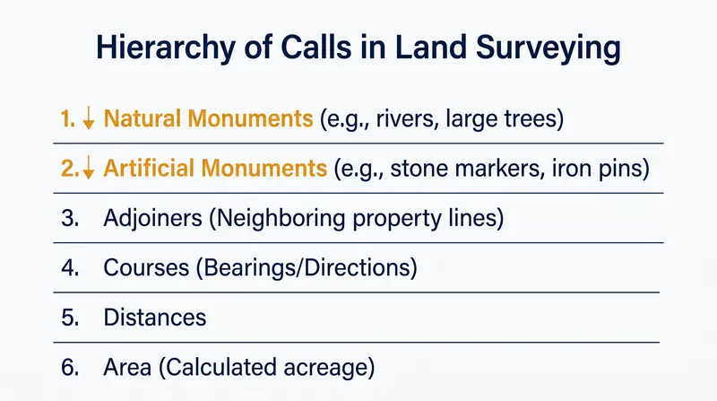 The legal order of precedence used to resolve conflicting property boundary descriptions.