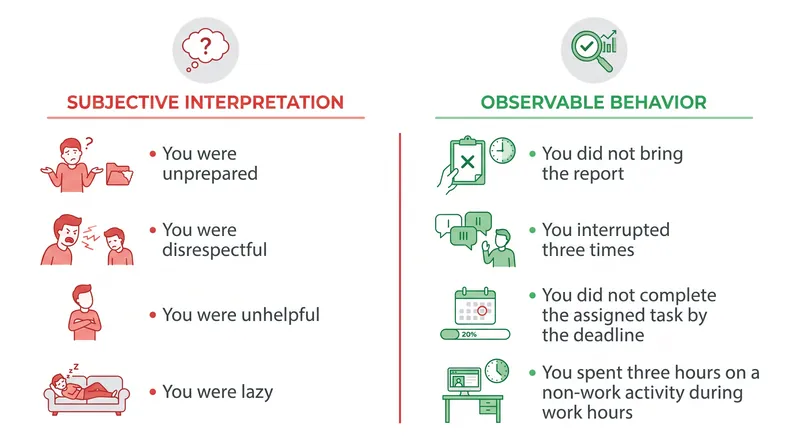 Translating subjective interpretations into observable behaviors is the core mechanic of the SBI model.