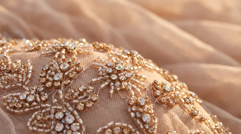 Mackie pioneered the 'naked dress' illusion using flesh-colored soufflé fabric and strategic crystal placement.