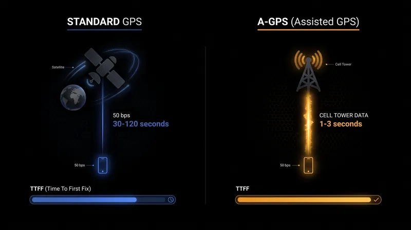 By routing orbital data through cellular networks, A-GPS bypasses the slow 50-bit-per-second transmission rate of GPS satellites.