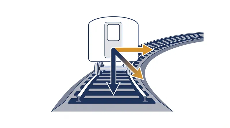When traveling at equilibrium speed, the resultant force of gravity and centrifugal momentum pushes directly down into the track bed.