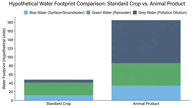 Animal agriculture typically drives higher blue and grey water footprints due to feed requirements and manure management.