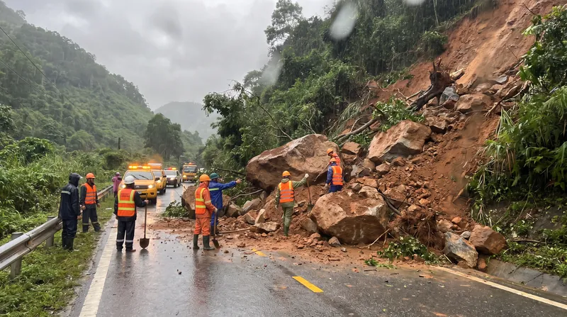 Landslides severed national and provincial routes, bottlenecking the movement of emergency supplies.