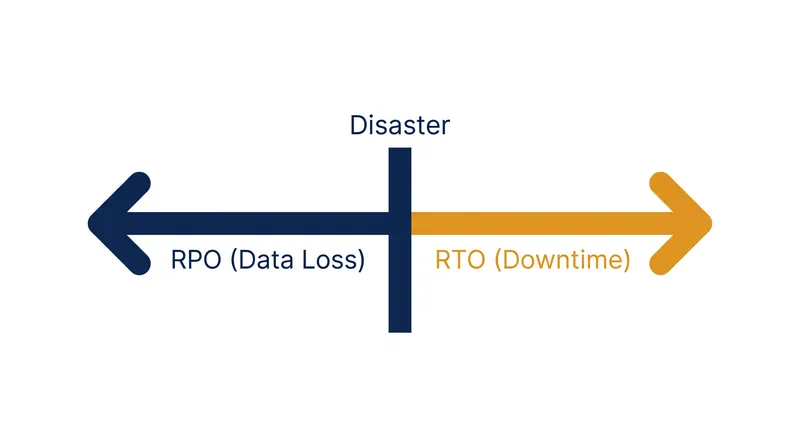 RPO measures acceptable data loss looking backward, while RTO measures acceptable downtime looking forward.