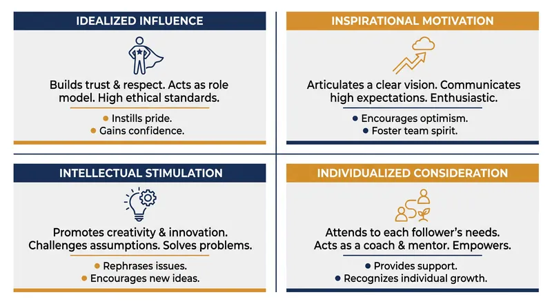 The four behavioral dimensions that comprise transformational leadership.