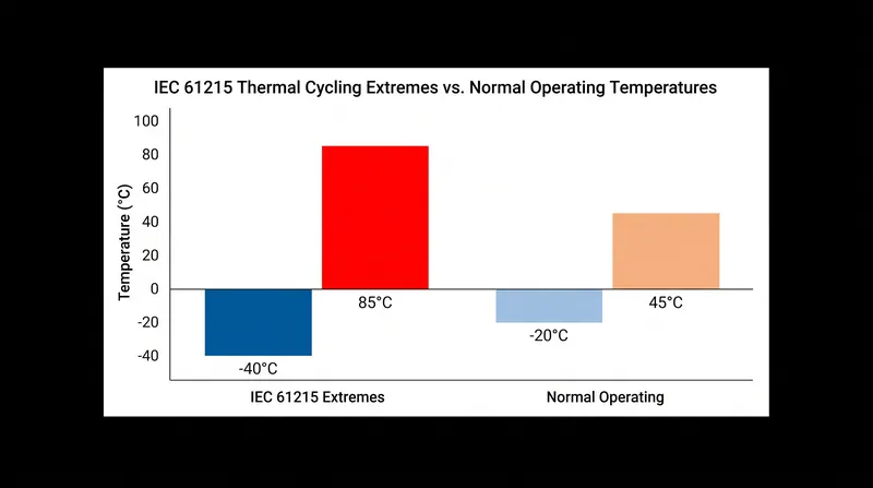 IEC 61215 testing subjects panels to temperature extremes far beyond normal operating conditions.