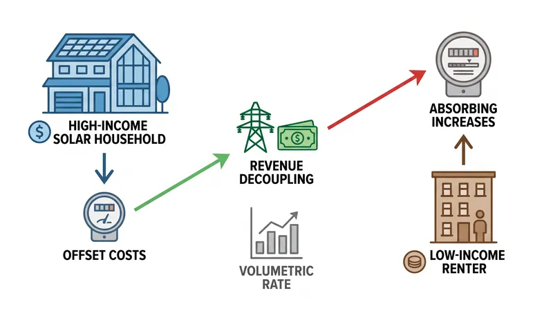 The financial burden of decoupling surcharges falls disproportionately on households unable to adopt distributed generation.