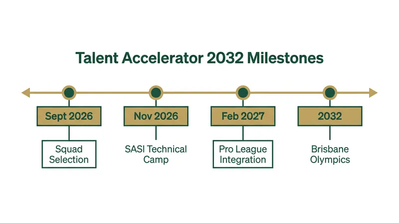 The TA32 program timeline integrates emerging athletes directly into senior environments.