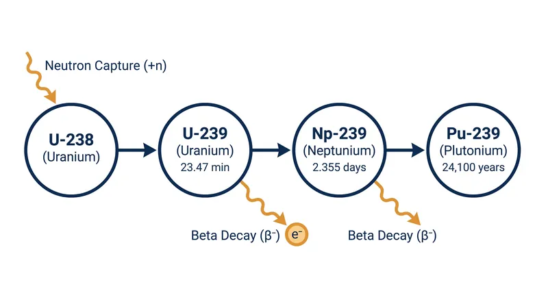 The rapid transmutation of Uranium-238 into Plutonium-239 inside a nuclear reactor.