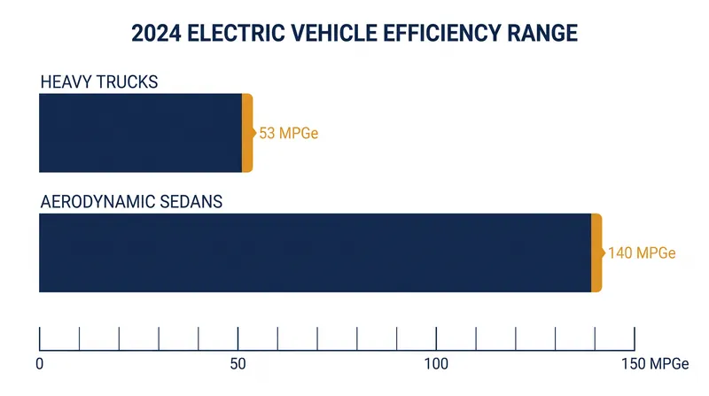 According to the Department of Energy, 2024 model year electric vehicles range widely in efficiency based on weight and aerodynamics.