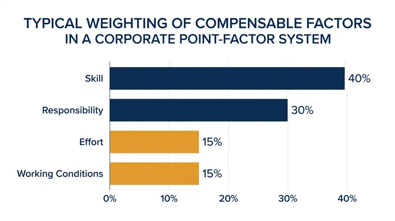 Organizations often weight skill and responsibility most heavily when designing their point-factor evaluation matrices.