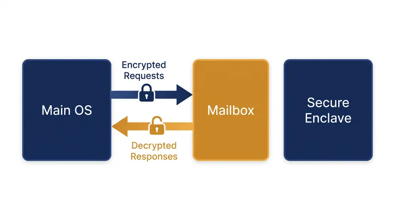 The main operating system and the Secure Enclave communicate exclusively through a shared memory buffer.