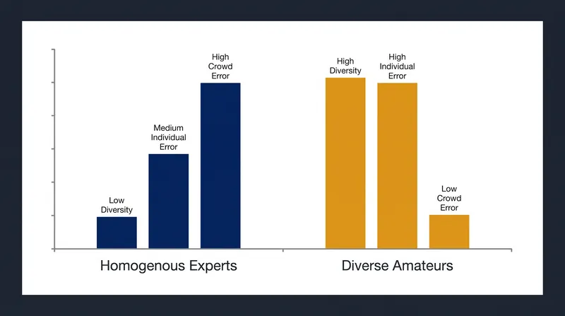 How high diversity offsets lower individual ability to produce a more accurate collective prediction.