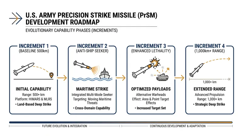 The Army's phased development strategy for the Precision Strike Missile family.