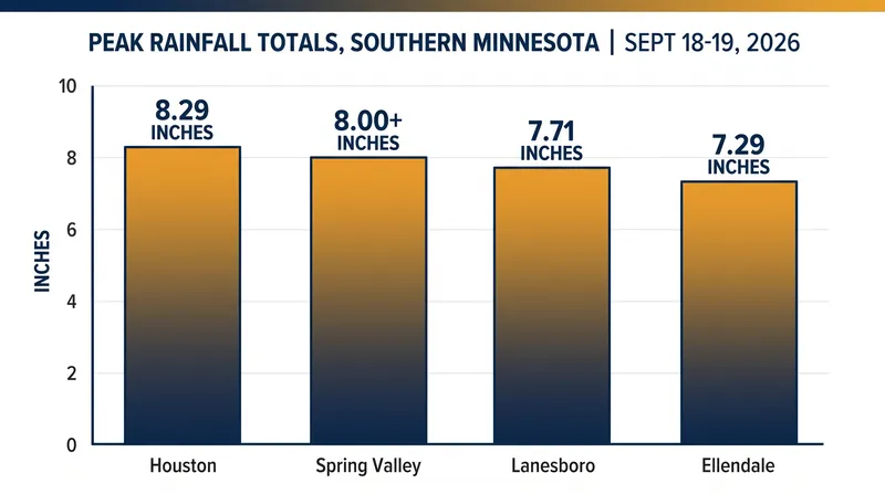 Peak rainfall totals recorded across southeastern Minnesota.
