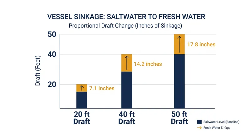 The 20-foot draft metric scales linearly, resulting in nearly 18 inches of sinkage for a fully loaded Neopanamax vessel.