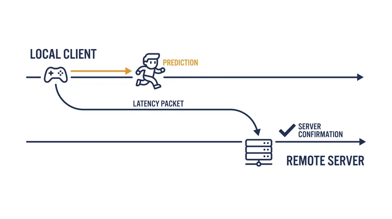 By predicting the outcome of an input locally, the client bypasses the round-trip network delay.
