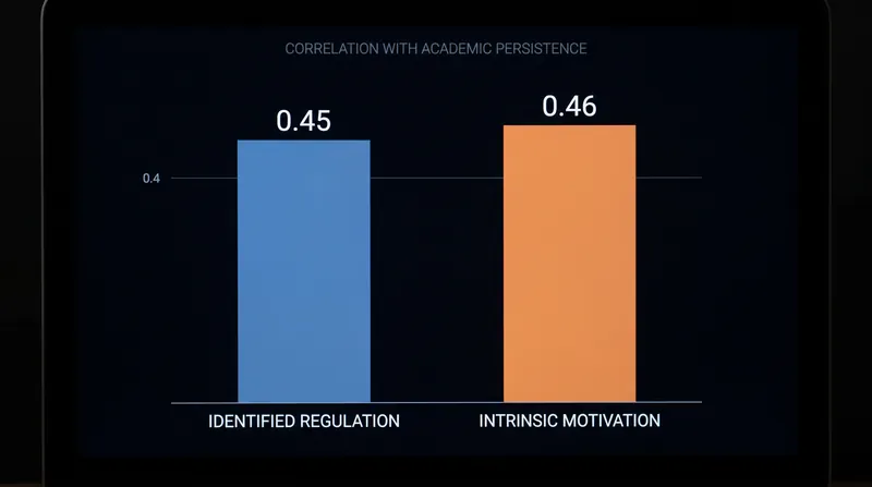 Identified regulation drives academic persistence nearly as effectively as pure intrinsic motivation.
