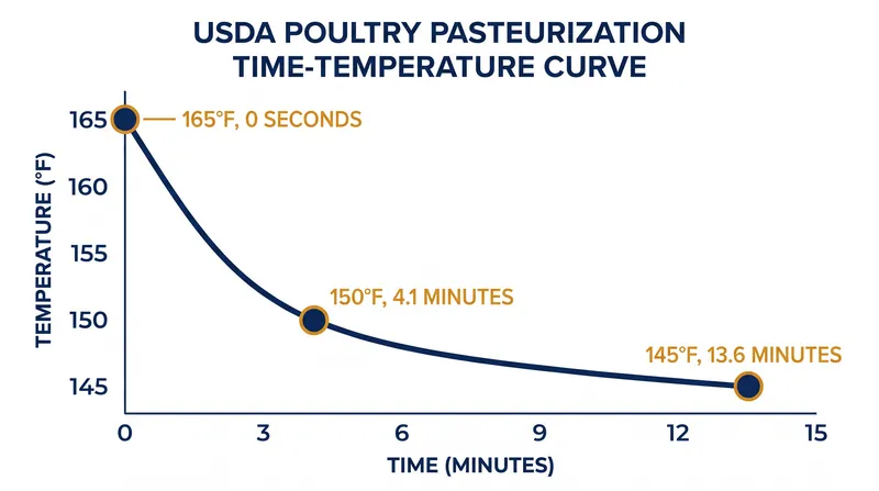 The USDA's commercial tables demonstrate how holding time exponentially increases as cooking temperature drops.