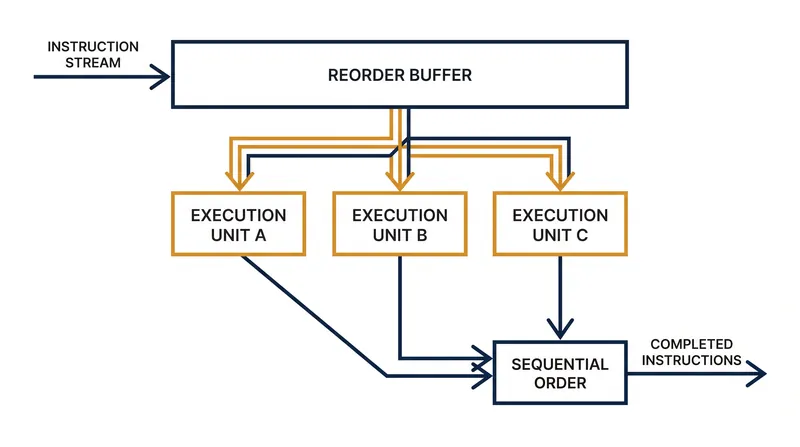 Out-of-order execution allows independent instructions to bypass stalled operations.
