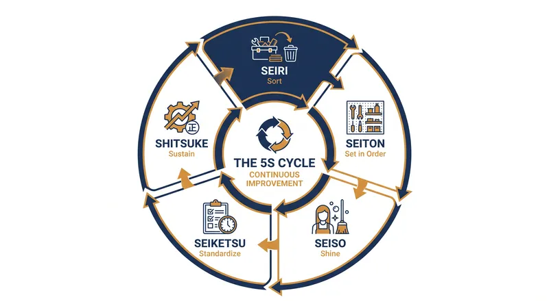 The five sequential steps of the 5S methodology.