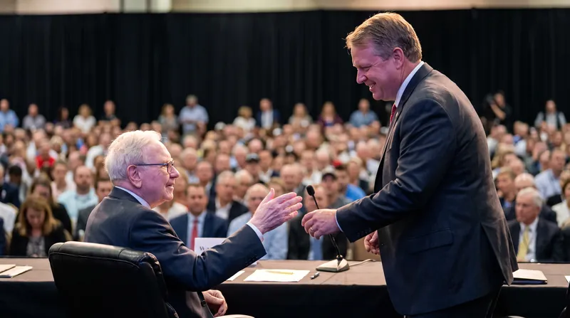 Warren Buffett and Howard Buffett standing together at a corporate event.