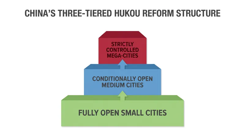 The three-tiered system restricts access to mega-cities while opening up smaller municipalities.
