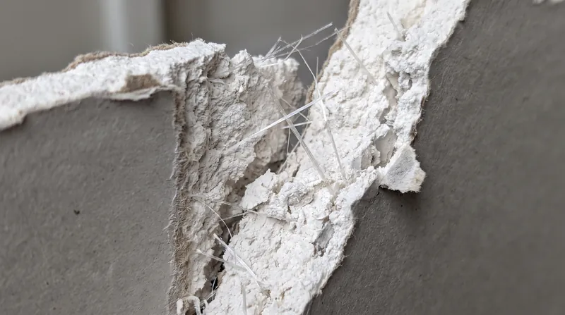 Type X drywall contains embedded glass fibers that hold the brittle, calcined gypsum together after the water has evaporated.