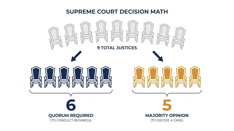 The structural math of the Supreme Court dictates that five votes are required to form a binding majority rationale.