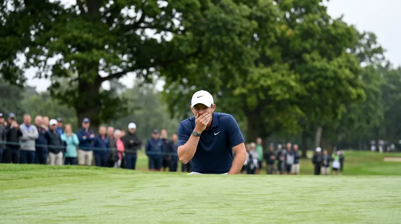 Rory McIlroy surged late with three back-nine birdies but fell two shots short of the lead.