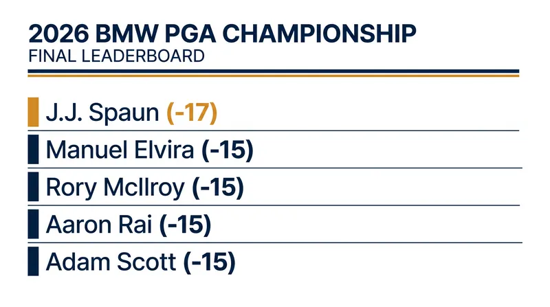 Final leaderboard at the 2026 BMW PGA Championship.