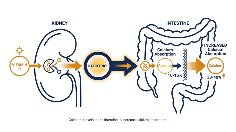 Active vitamin D (calcitriol) is essential for pulling dietary calcium through the intestinal wall.