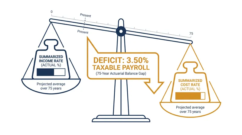 The 2024 Trustees Report projects a 75-year actuarial deficit of 3.50 percent of taxable payroll.