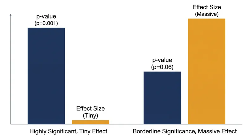 Statistical significance does not equal practical significance. Large datasets can produce tiny p-values for meaningless effect sizes.