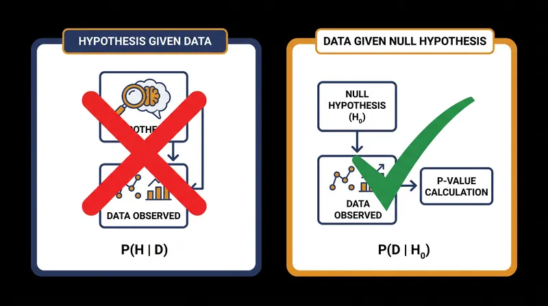 A p-value evaluates the data against a baseline hypothesis, not the hypothesis against the data.