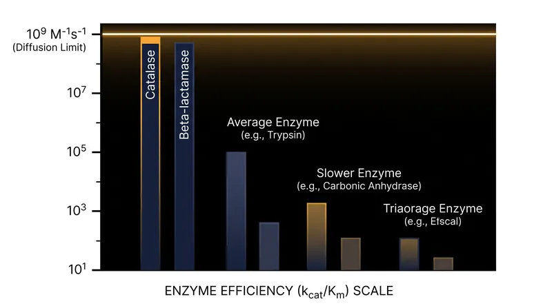The diffusion limit acts as a hard physical ceiling for catalytic efficiency.