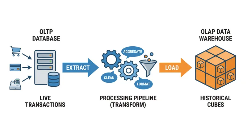 ETL pipelines bridge the gap, moving data from high-speed operational systems into deep analytical warehouses.