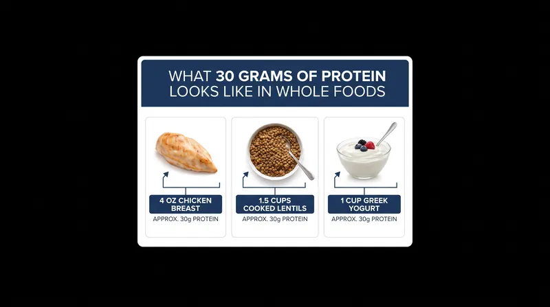 Reaching the 30-gram per-meal threshold requires intentional portion sizing, whether relying on animal or plant sources.