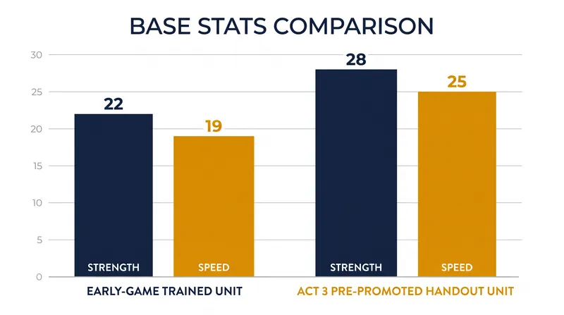 The statistical gap between trained early-game units and Act 3 reinforcements.