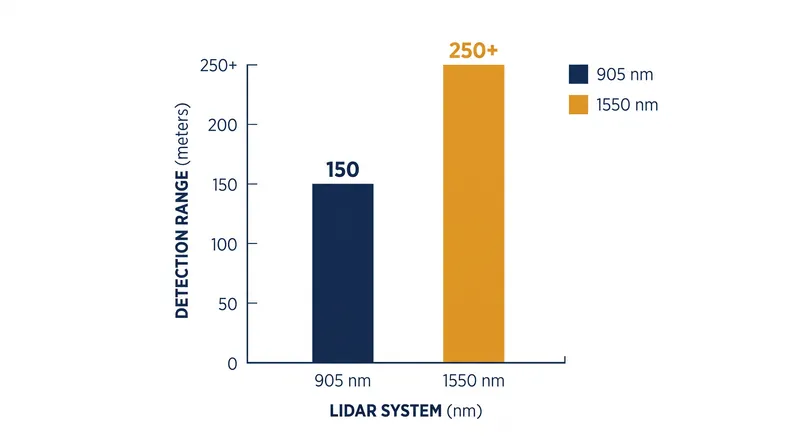 The 1550 nm wavelength provides the critical extra 100 meters of range required for highway-speed braking.