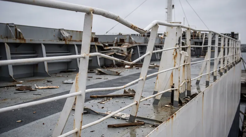 The collision bent and detached the starboard-side railings of the Philippine fisheries vessel.