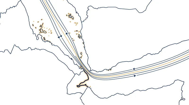 The geographic positioning of the Hanish Islands forces international shipping into narrow, predictable corridors.