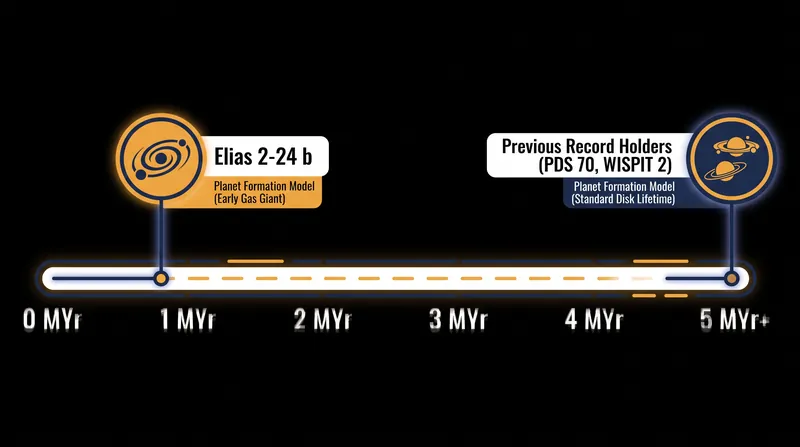 Elias 2-24 b shatters the previous age floor for confirmed exoplanets, proving rapid formation is possible.